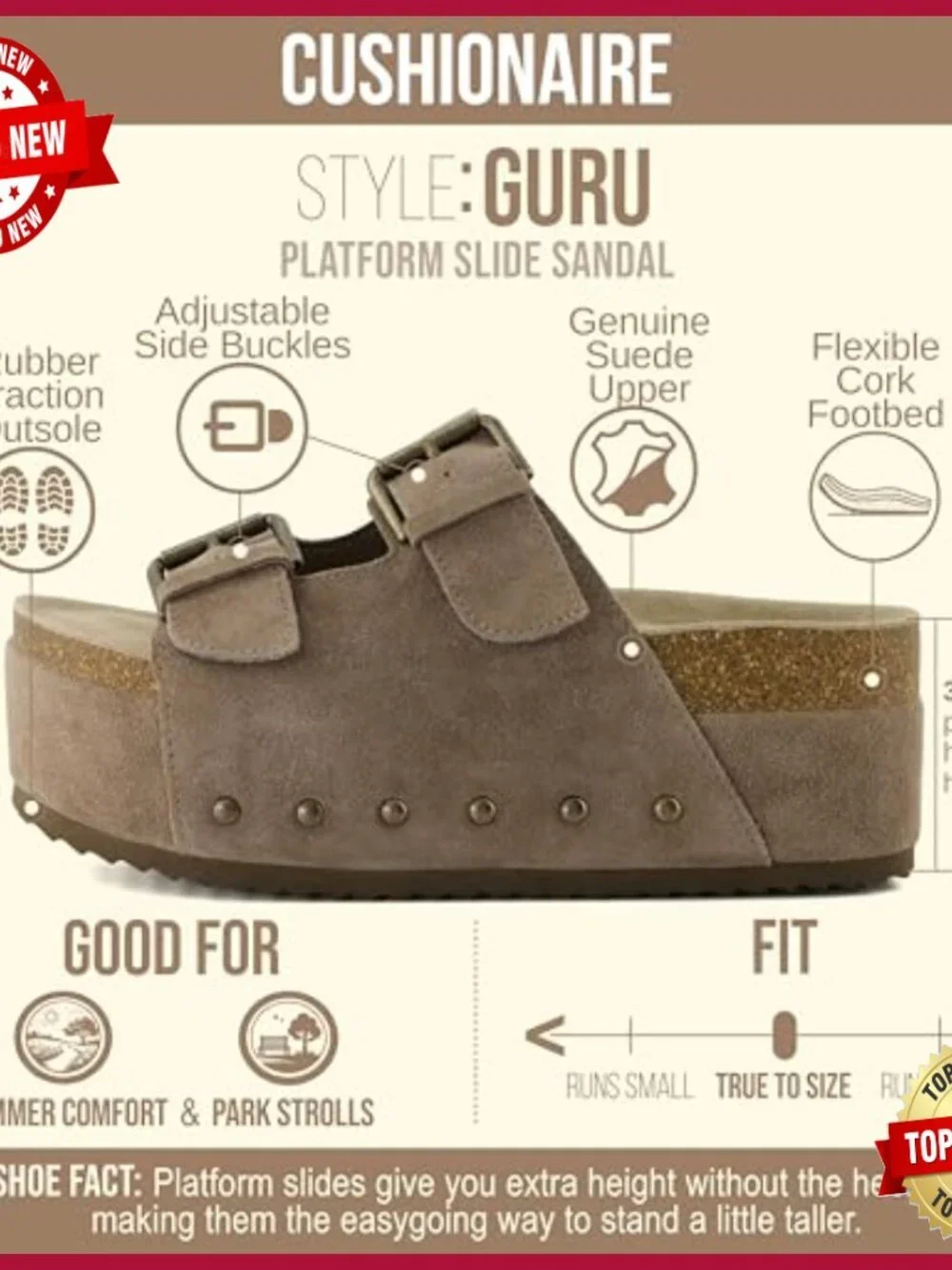 Genuine Leather Platform Sandals, Studded Chunky Slide, Comfort Footbed